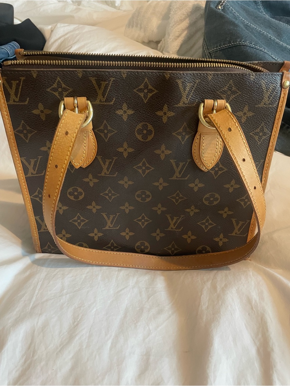 Louis Vuitton Monogram Canvas Brown and Tan Leather Tote